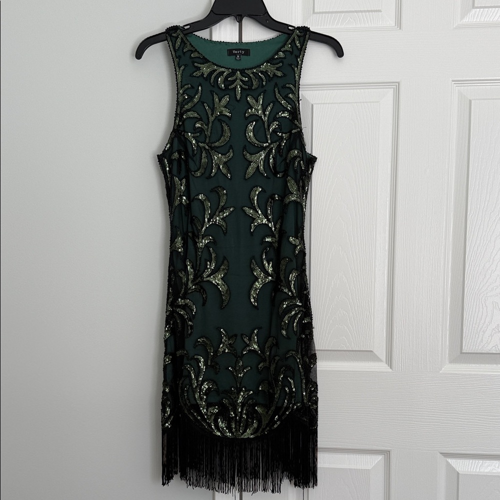 Sleeveless Green Sequin Fringe Dress
